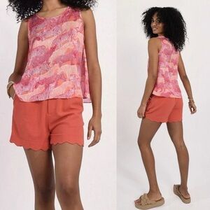 New Boutique Molly Bracken High Waist Coral Shorts with Scalloped Bottom Hem